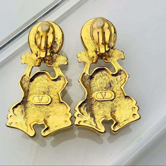 💥🎊🎉HOST PICK 💥🎊🎉 RARE VTG 80s VALENTINO CRYSTAL FROG EARRINGS - Picture 12 of 12